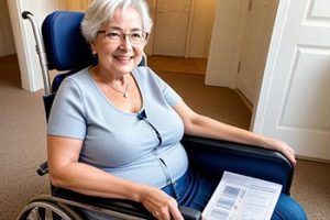 Disabled woman with social security check in her lap.