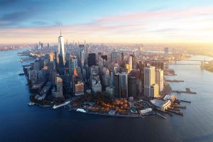 Skyline panorama of New York City w/ Bender & Bender Law Firm office in view.